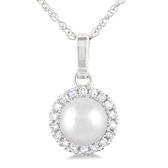 Pearl & Halo Diamond Pendant