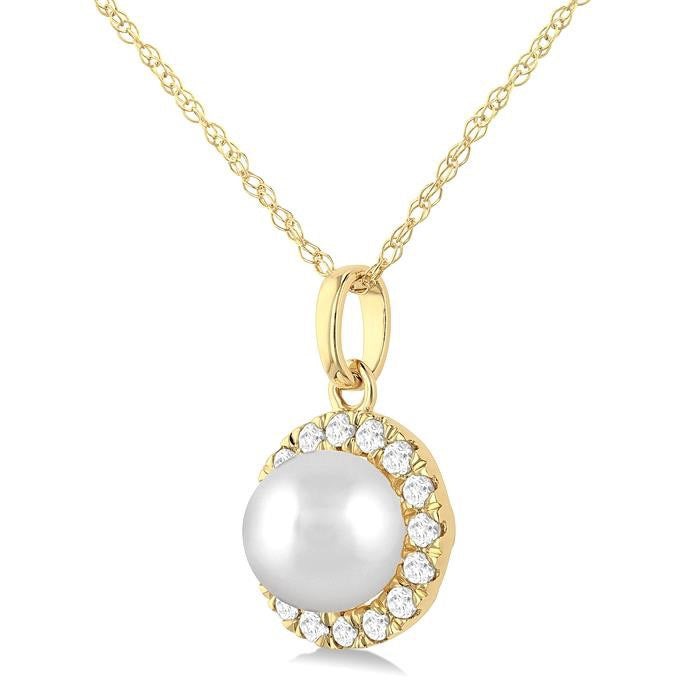 Pearl & Halo Diamond Pendant