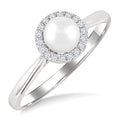 5 MM White Cultured Pearl and 1/20 Ctw Round Cut Diamond Halo Ring in 10K White Gold