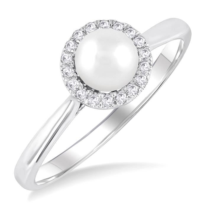 Pearl & Halo Diamond Ring