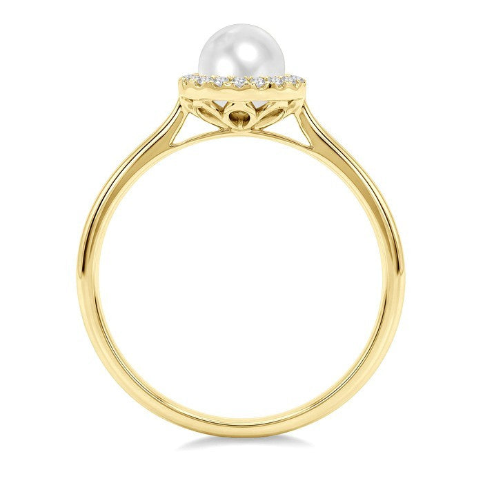 5 MM White Cultured Pearl and 1/20 Ctw Round Cut Diamond Halo Ring in 10K Yellow Gold