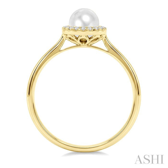 5 MM White Pearl and 1/20 Ctw Round Cut Diamond Halo Ring in 14K Yellow Gold