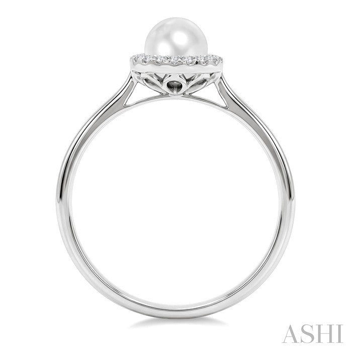 5 MM White Cultured Pearl and 1/20 Ctw Round Cut Diamond Halo Ring in 10K White Gold