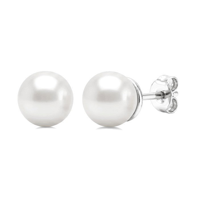 4 MM White Cultured Pearl Stud Earrings in 10K White Gold