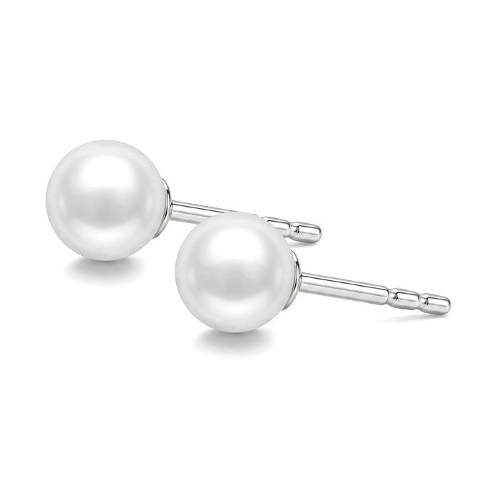 4 MM White Cultured Pearl Stud Earrings in 10K White Gold