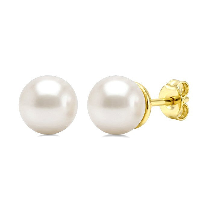 4 MM White Cultured Pearl Stud Earrings in 10K Yellow Gold