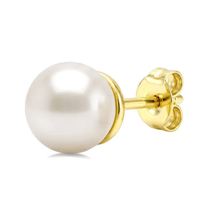 4 MM White Cultured Pearl Stud Earrings in 10K Yellow Gold