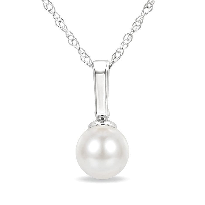 5 MM White Cultured Pearl Solitaire Pendant With Chain in 10K White Gold