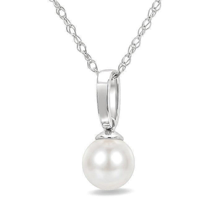 5 MM White Cultured Pearl Solitaire Pendant With Chain in 10K White Gold