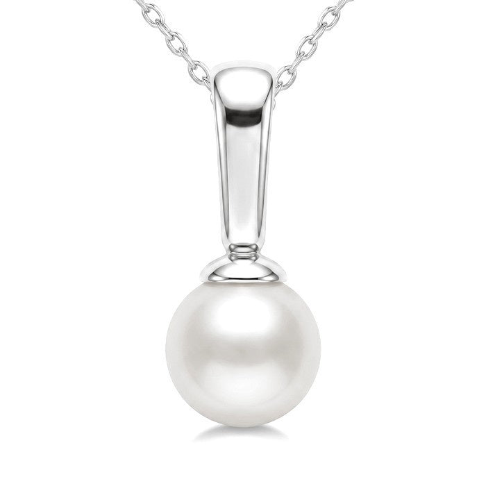 5 MM White Cultured Pearl Solitaire Pendant With Chain in 10K White Gold