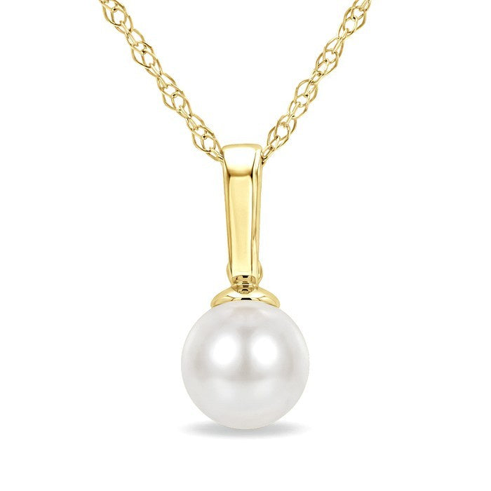 5 MM White Cultured Pearl Solitaire Pendant With Chain in 10K Yellow Gold