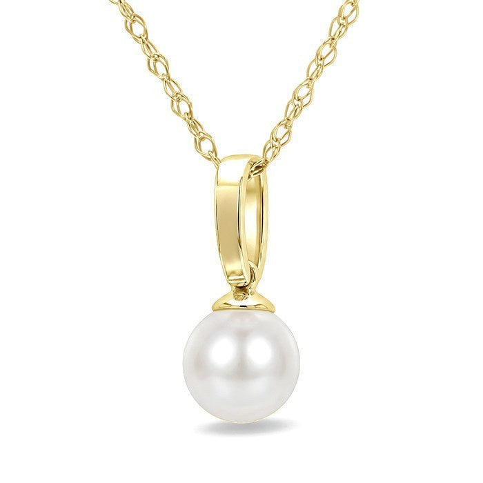 5 MM White Cultured Pearl Solitaire Pendant With Chain in 10K Yellow Gold