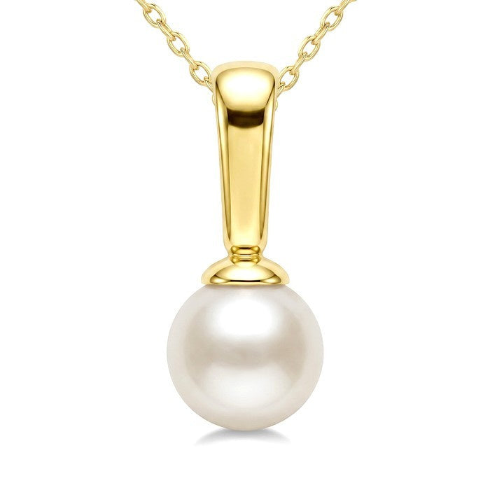 5 MM White Cultured Pearl Solitaire Pendant With Chain in 10K Yellow Gold