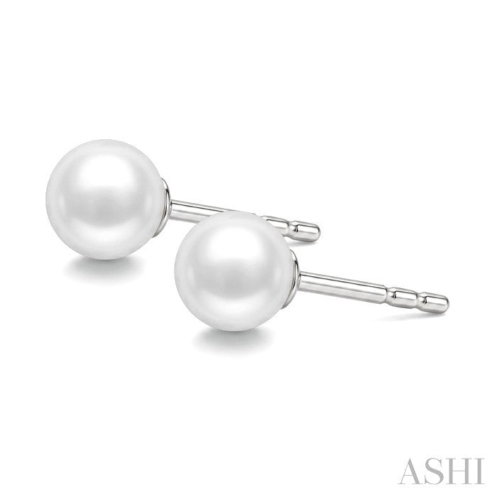 4 MM White Cultured Pearl Stud Earrings in 10K White Gold
