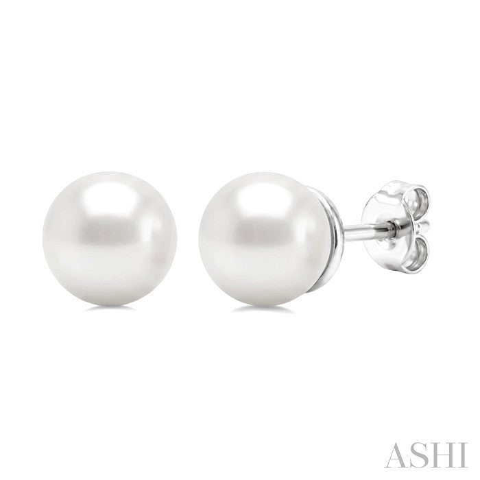 4 MM White Cultured Pearl Stud Earrings in 10K White Gold