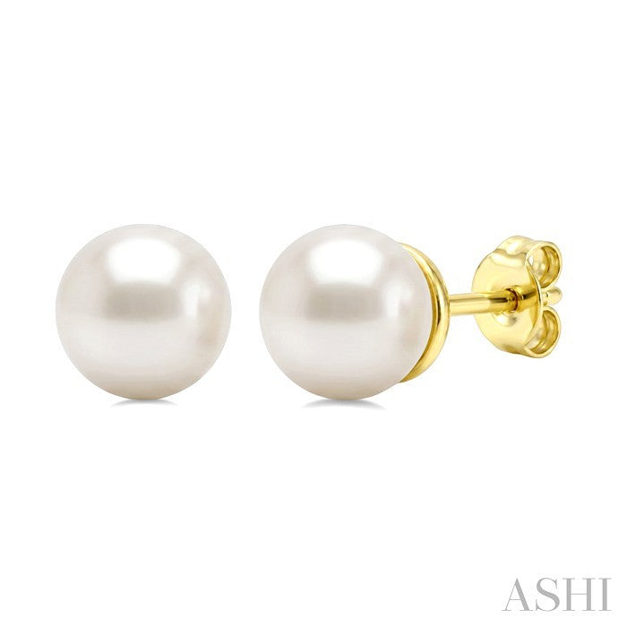 4 MM White Cultured Pearl Stud Earrings in 10K Yellow Gold