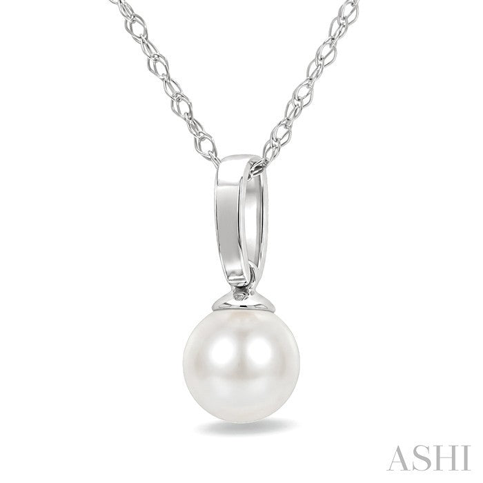 5 MM White Cultured Pearl Solitaire Pendant With Chain in 10K White Gold