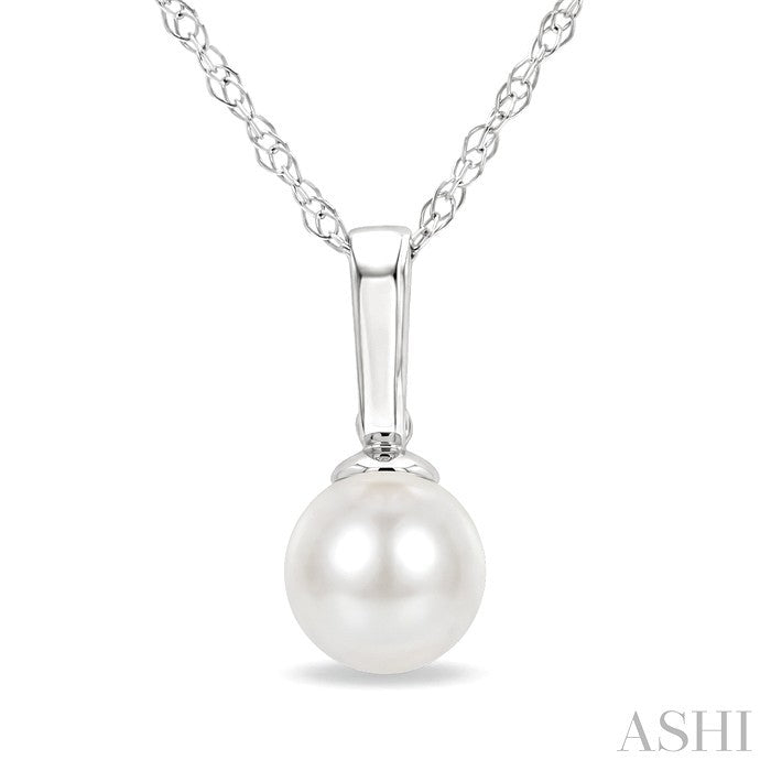 5 MM White Cultured Pearl Solitaire Pendant With Chain in 10K White Gold