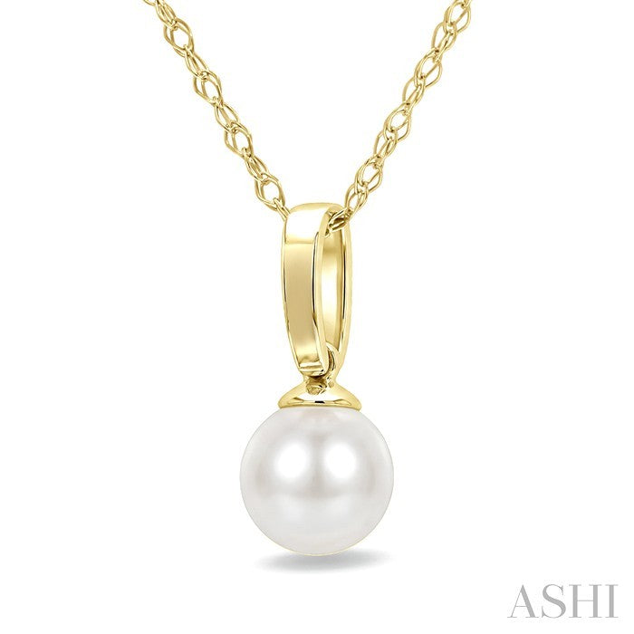 5 MM White Cultured Pearl Solitaire Pendant With Chain in 10K Yellow Gold