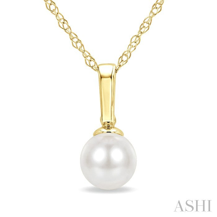 5 MM White Cultured Pearl Solitaire Pendant With Chain in 10K Yellow Gold