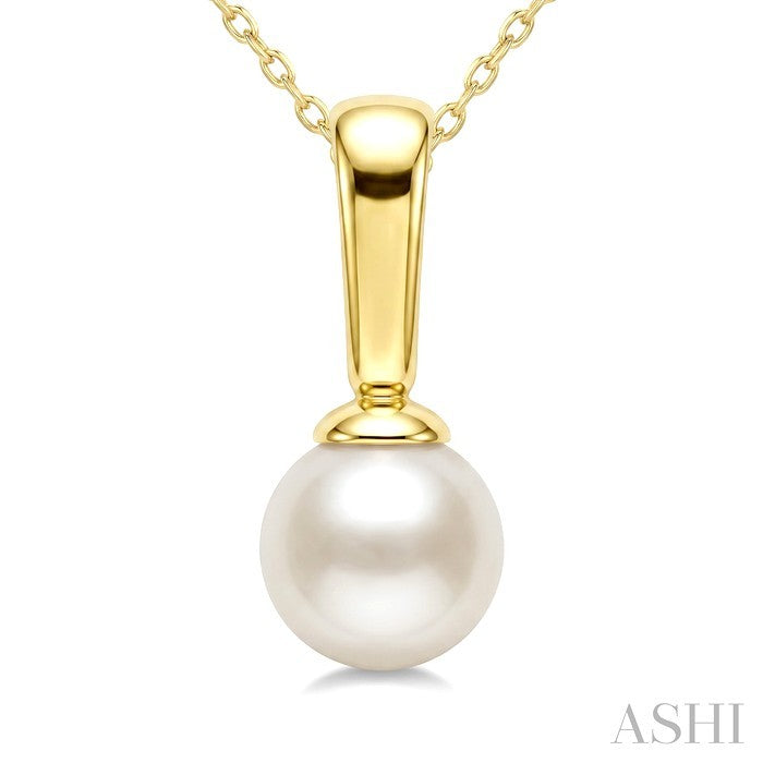 5 MM White Cultured Pearl Solitaire Pendant With Chain in 10K Yellow Gold