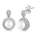 6 MM Cultured Pearls and 1/3 Ctw Round Cut Diamond Earrings in 10K White Gold
