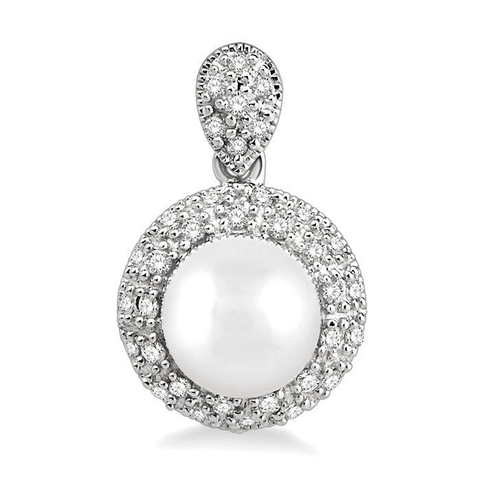 6 MM Cultured Pearls and 1/3 Ctw Round Cut Diamond Earrings in 10K White Gold