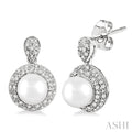 6 MM Cultured Pearls and 1/3 Ctw Round Cut Diamond Earrings in 10K White Gold