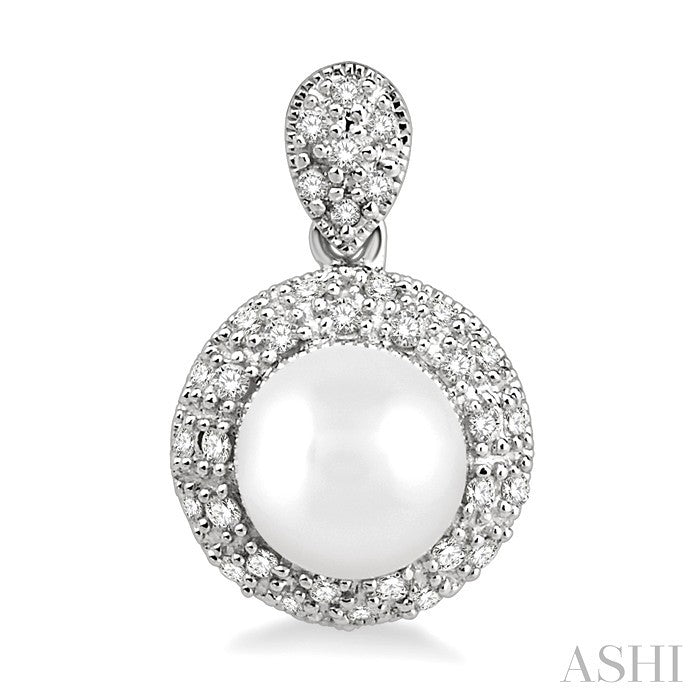 6 MM Cultured Pearls and 1/3 Ctw Round Cut Diamond Earrings in 10K White Gold