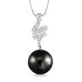 10 MM Black Cultured Pearl and 1/8 Ctw Round Cut Diamond Pendant in 14K White Gold with Chain