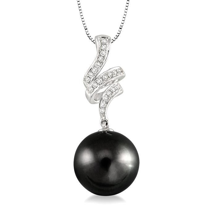 Black Pearl & Diamond Fashion Pendant