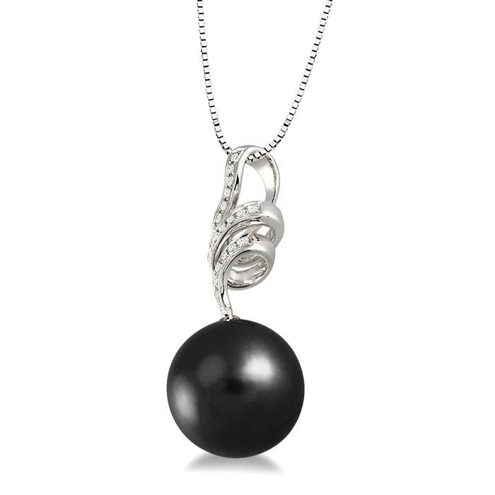 Black Pearl & Diamond Fashion Pendant
