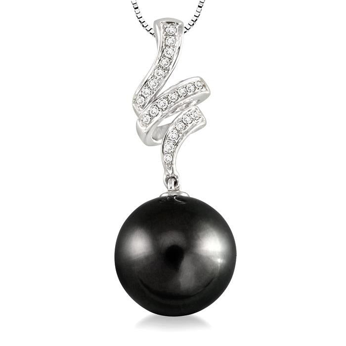 Black Pearl & Diamond Fashion Pendant