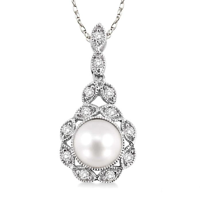 Opaline Grace Cultured Pearl Diamond Pendant