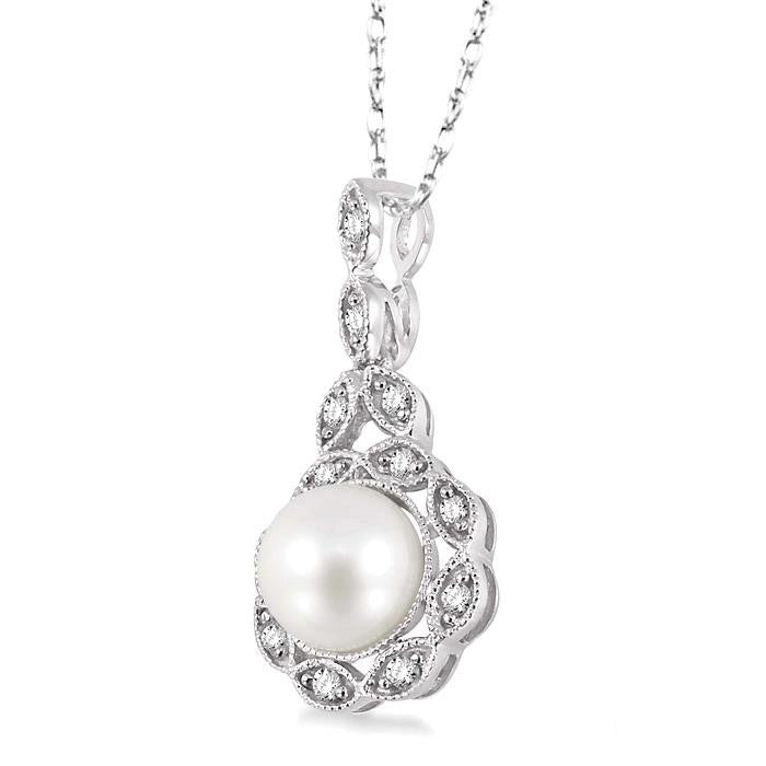 Opaline Grace Cultured Pearl Diamond Pendant