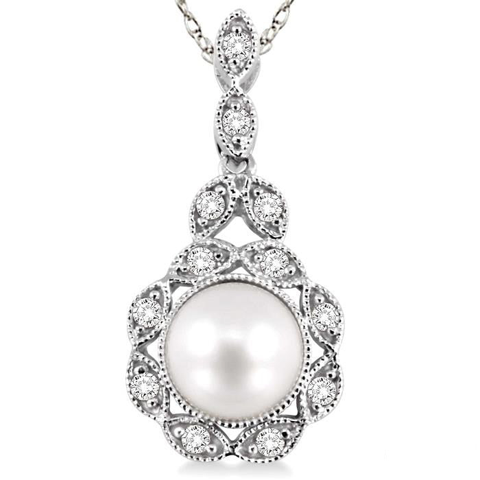 Opaline Grace Cultured Pearl Diamond Pendant