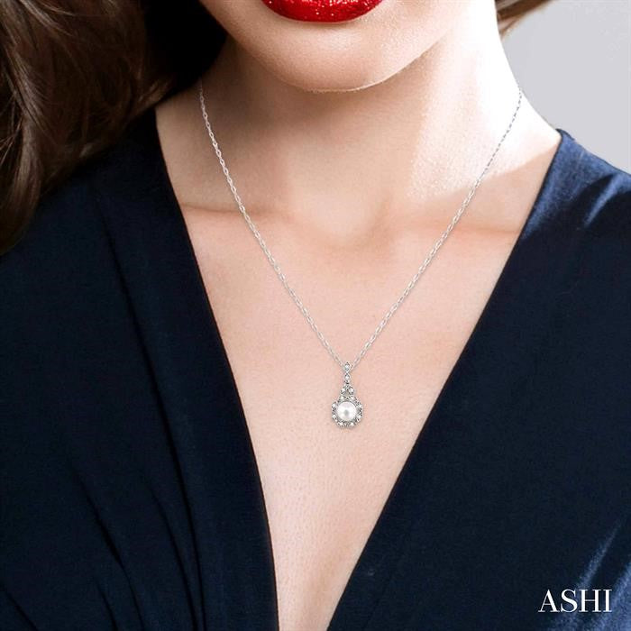 Opaline Grace Cultured Pearl Diamond Pendant