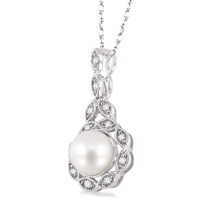 Opaline Grace Cultured Pearl Diamond Pendant