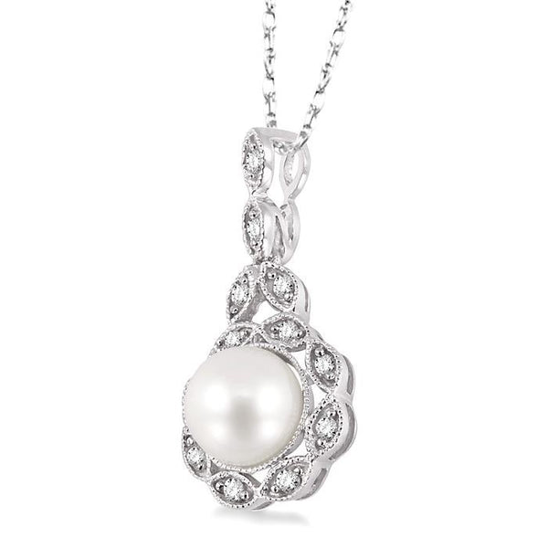 Opaline Grace Cultured Pearl Diamond Pendant