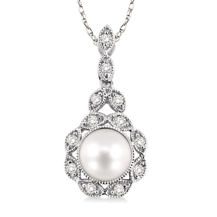 Opaline Grace Cultured Pearl Diamond Pendant