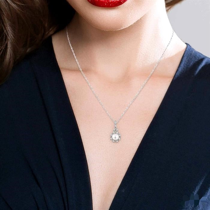 Opaline Grace Cultured Pearl Diamond Pendant