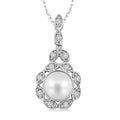 6.5 MM Cultured Pearl and 1/10 Ctw Round Cut Diamond Pendant in 10K White Gold with Chain