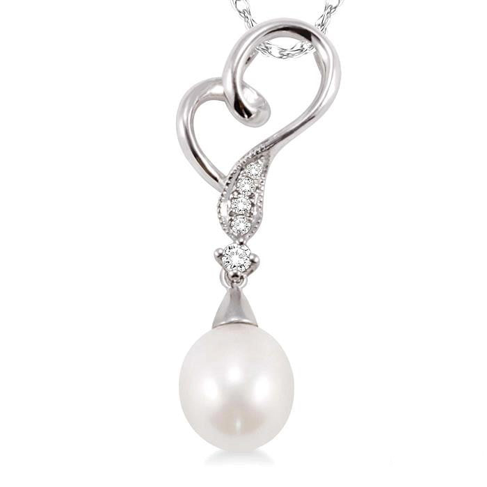 Heart Shape Pearl & Diamond Fashion Pendant