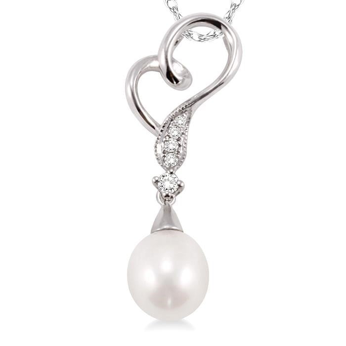 Heart Shape Pearl & Diamond Fashion Pendant