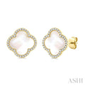 10 MM Mother of Pearl and 3/8 Ctw Round Cut Diamond Clover Petite Halo Earrings in 14K Yellow Gold