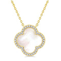 12 MM Mother of Pearl and 1/6 Ctw Round Cut Diamond Clover Halo Pendant With Chain in 14K Yellow Gold