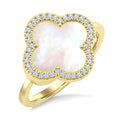 12 MM Mother of Pearl and 1/6 Ctw Round Cut Diamond Clover Halo Ring in 14K Yellow Gold