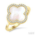 12 MM Mother of Pearl and 1/6 Ctw Round Cut Diamond Clover Halo Ring in 14K Yellow Gold