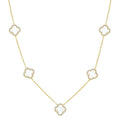8 MM Mother of Pearl and 5/8 Ctw Round Cut Diamond Clover Halo Station Necklace in 14K Yellow Gold