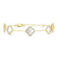 8 MM Mother of Pearl and 1/2 Ctw Round Cut Diamond Clover Halo Station Bracelet in 14K Yellow Gold